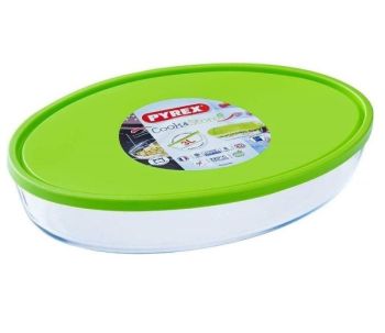 vas oval cu capac cook store sticla termorezistenta verde 3 litri pyrex 3426470281751