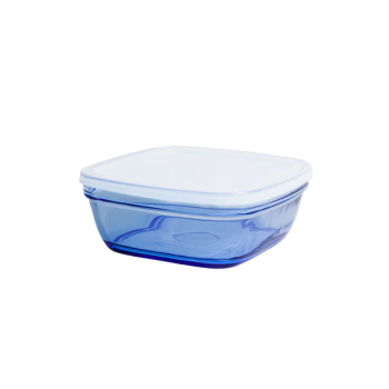 Caserolă pătrată, albastru, cu capac, sticlă, 1.15 l, FreshBox Carre, Duralex - 3550190403497
