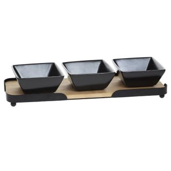 set aperitiv 4 piese bambus ceramica metal negru maro secret de gourmet 3560233824189