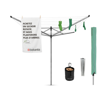 Uscător rufe rotativ cu 4 brațe+accesorii, inox+aluminiu, argintiu mat, 50 m capacitate de uscare, Lift-O-Matic Advance, Brabantia - 8710755100246