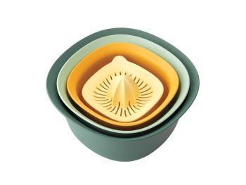 Set boluri mixare, cu strecurătoare și storcător de fructe Brabantia, 4 buc, plastic, Tasty Colours, Brabantia - 8710755122262        49816