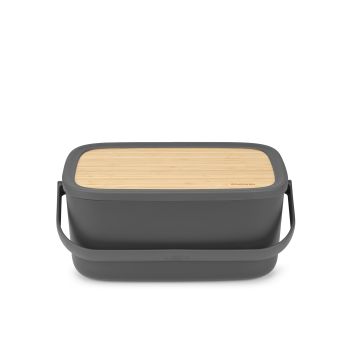 cutie paine cu maner si capac plastic bambus gri inchis 16 3 x 25 5 x 39 6 cm brabantia 8710755128264