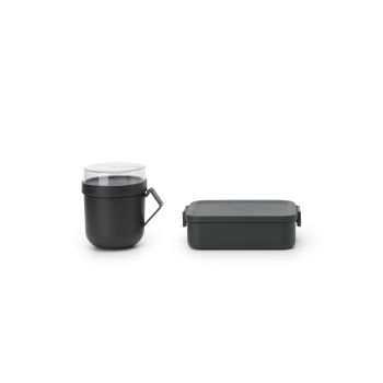 Set 2 recipiente pentru prânz, gri închis, plastic, Make&Take, Brabantia - 8710755206665          49906