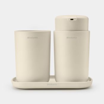 Set 3 accesorii baie, plastic, bej, 16.8x14.8x9.7 cm, ReNew, Brabantia- 8710755223402
