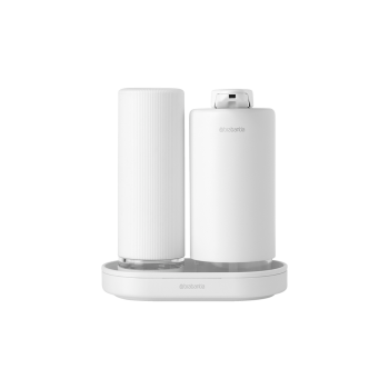 Set 2 dispensere+tăviță, metal+sticlă, alb, 2x200 ml, SinkStyle, Brabantia - 8710755227967