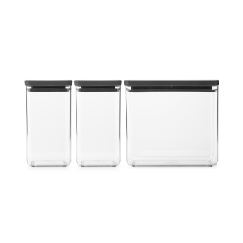 Set 3 recipiente depozitare dreptunghiulare, gri închis, plastic, 2x1.6 l+1x3.5 l, Brabantia - 8710755230707