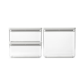 Set 3 recipiente depozitare dreptunghiulare, gri deschis, plastic, 2x1.5 l+1x3.5 l, Brabantia - 8710755230806