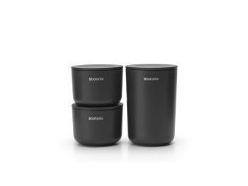 Set 3 recipiente baie, plastic, negru, 15.2x7.6x11.4 cm, ReNew, Brabantia - 8710755281303 47119