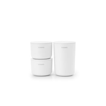 Set 3 recipiente baie, plastic, alb, 15.2x7.6x11.4 cm, ReNew, Brabantia - 8710755281327         50089