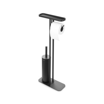 set perie de toaleta suport hartie igienica polita depozitare inox ranforsat cu minerale silicon negru mindset 8710755303043