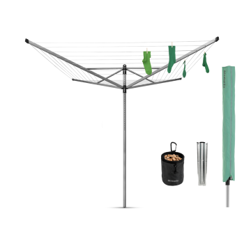 uscator rufe rotativ 4 brate suport fixare pamant husa set 24 carlige rufe 50m capacitate uscare lift o matic 8710755311321