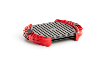 Grill microunde XL, oțel/silicon, roșu, 27X20.7X4.4 cm, Lékué - 8710755881800