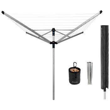 Uscător rufe rotativ cu 4 brațe+accesorii, inox+aluminiu, argintiu mat, 60 m capacitate de uscare, Lift-O-Matic Advance, Brabantia - 8710755117145 