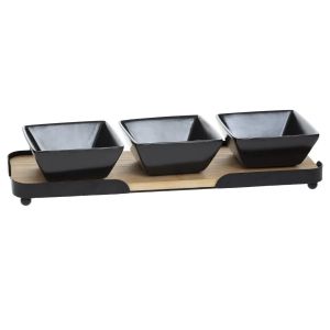 set aperitiv 4 piese bambus ceramica metal negru maro secret de gourmet 3560233824189