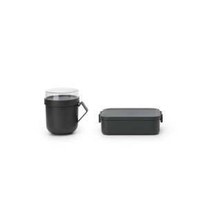 Set 2 recipiente pentru prânz, gri închis, plastic, Make&Take, Brabantia - 8710755206665          49906