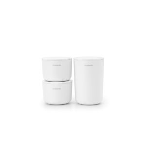 Set 3 recipiente baie, plastic, alb, 15.2x7.6x11.4 cm, ReNew, Brabantia - 8710755281327         50089